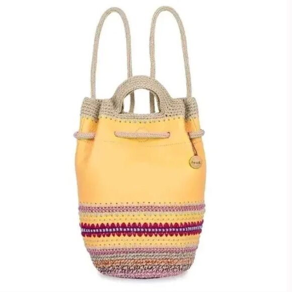 The SAK Striped Leather Crochet Backpack Yellow Seminyak Bag Purse Boho Dylan The SAK Striped Leather Crochet Backpack Yellow Seminyak Bag  main image 2